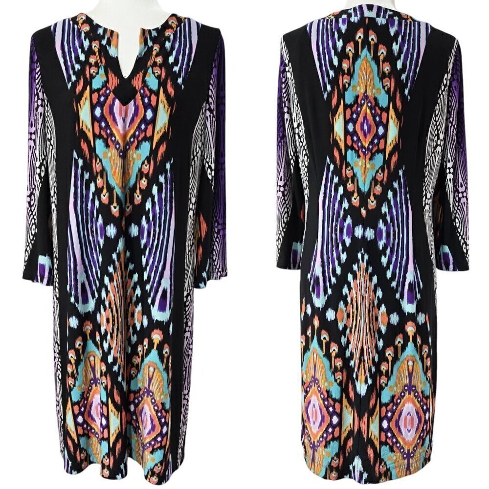Chico's Kaylee Multi Print Multicolor Geo Dress Artsy Art to Wear Boho Exotic
